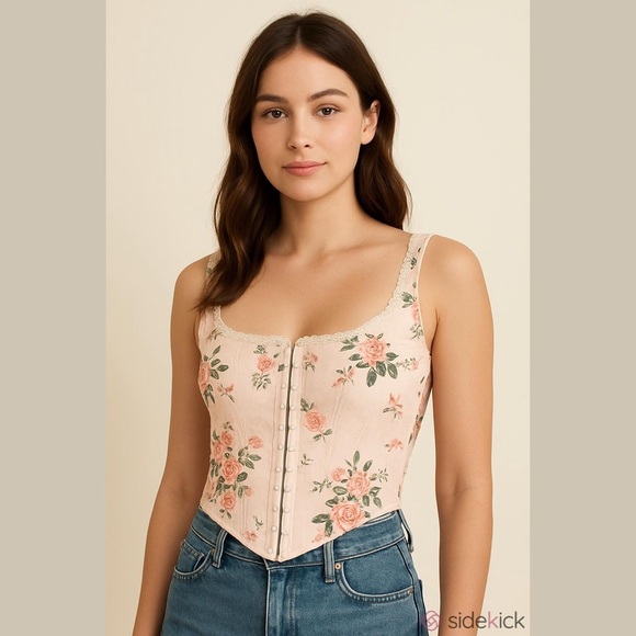 White/Pink Floral Corset Top - Picture 2 of 2